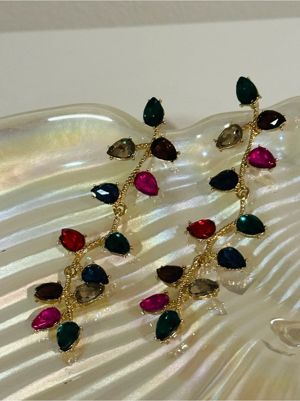 Fashion Jewelry Gold-Tone Multicolor Teardrop Dangle Earrings